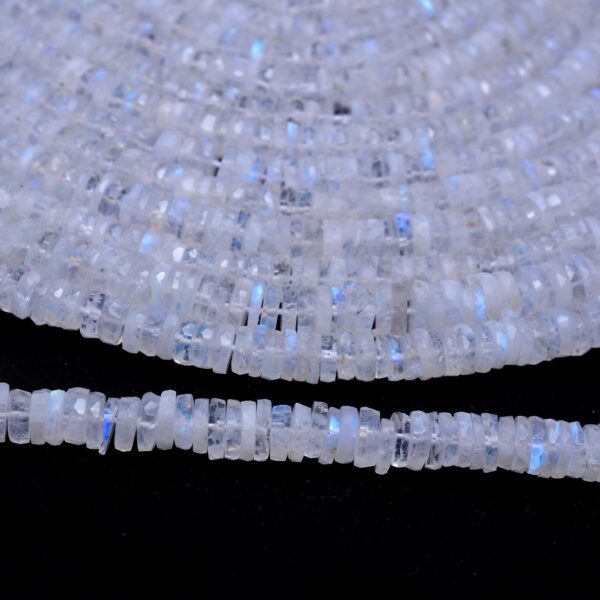 Rainbow Moonstone 5mm-6mm Heishi Faceted Beads | Gemstone Tyre Rondelle 13" Strand | Natural Blue Fire White Rainbow Moonstone Spacer Beads - Image 2