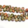 AAA Unakite Gemstone Briolette Smooth Pear Beads | Natural Unakite Semi Precious Gemstone 9x12mm-10x14mm Bead for Jewelry Making | 4" Strand