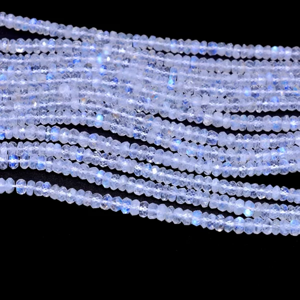 White Rainbow Moonstone Gemstone 3mm-4mm Rondelle Faceted Beads | 13inch Strand | Blue Fire Rainbow Moonstone Semi Precious Gemstone Beads - Image 2