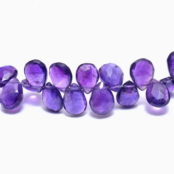 AAA+ Amethyst 7x10mm Pear Briolette Faceted Beads | Natural Amethyst Semi Precious Gemstone Loose Briolette Beads for Jewelry | 8inch Strand