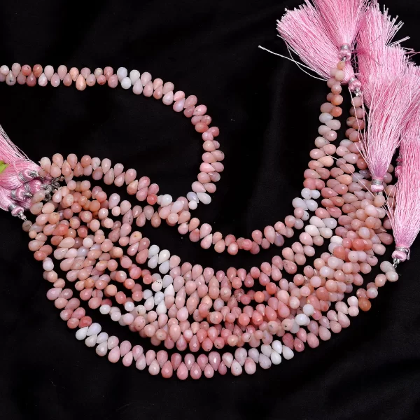 AAA+ Multi Pink Opal Gemstone 5x7mm Teardrop Briolette Beads | 8" Strand | Natural Pink Opal Semi Precious Gemstone Faceted Teardrop Beads - Image 2