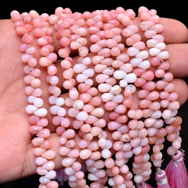 AAA+ Multi Pink Opal Gemstone 5x7mm Teardrop Briolette Beads | 8" Strand | Natural Pink Opal Semi Precious Gemstone Faceted Teardrop Beads - Image 3