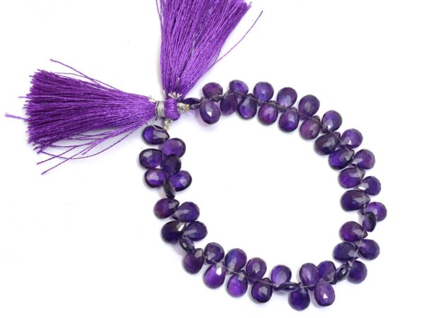 AAA+ Amethyst 7x10mm Pear Briolette Faceted Beads | Natural Amethyst Semi Precious Gemstone Loose Briolette Beads for Jewelry | 8inch Strand - Image 2