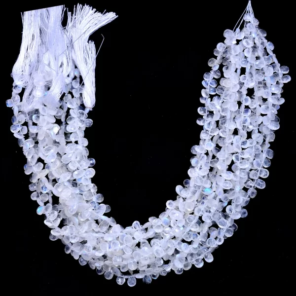 White Rainbow Moonstone Pear Briolettes | Gemstone 6x4mm Faceted Beads 10" Strand | Natural Blue Fire Semi Precious Gemstone Briolette Beads - Image 2
