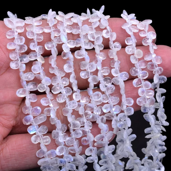 White Rainbow Moonstone Pear Briolettes | Gemstone 6x4mm Faceted Beads 10" Strand | Natural Blue Fire Semi Precious Gemstone Briolette Beads - Image 3