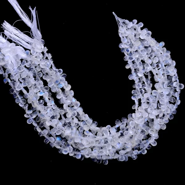 White Rainbow Moonstone Pear Briolettes | Gemstone 6x4mm Faceted Beads 10" Strand | Natural Blue Fire Semi Precious Gemstone Briolette Beads