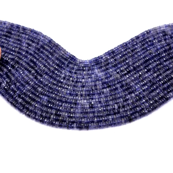 AAA+ Iolite Gemstone 4mm-5mm Faceted Heishi / Tyre Rondelles | Gemstone Disc Beads 13" Strand | Natural Iolite Gemstone Coin / Spacer Beads - Image 3