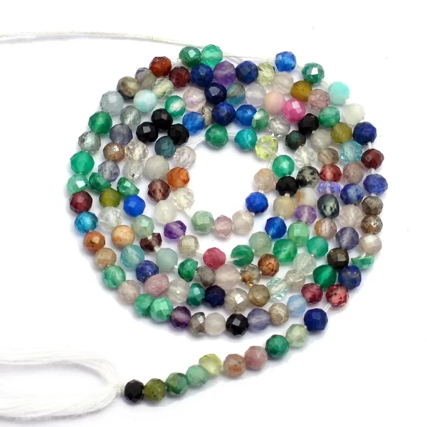 Natural Multi Gemstone Mix 2mm-3mm Micro Faceted Beads | 13" Strand | Jewelry Making Supplies | Mixed Semi Precious Gemstone Rondelle Beads