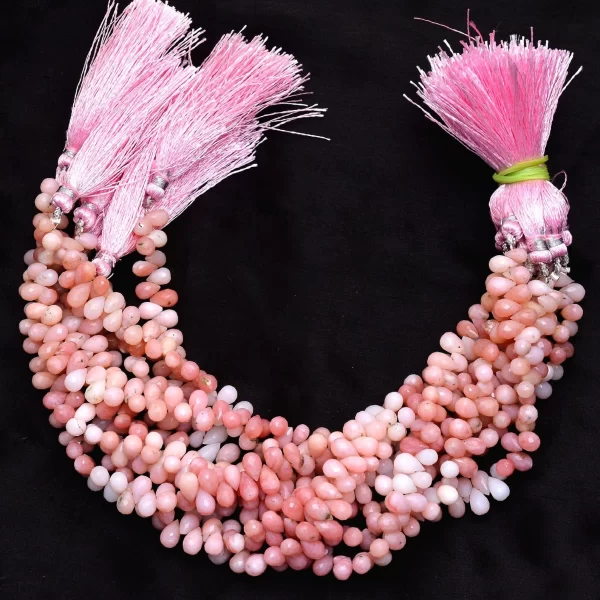 AAA+ Multi Pink Opal Gemstone 5x7mm Teardrop Briolette Beads | 8" Strand | Natural Pink Opal Semi Precious Gemstone Faceted Teardrop Beads