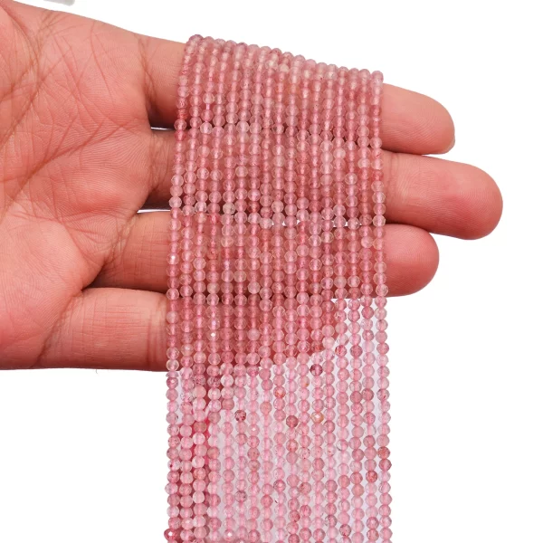 Strawberry Quartz 3mm Faceted Beads | 13inch Strand | AAA+ Pink Strawberry Quartz Semiprecious Gemstone Rondelle Beads for Jewelry Making - Image 3