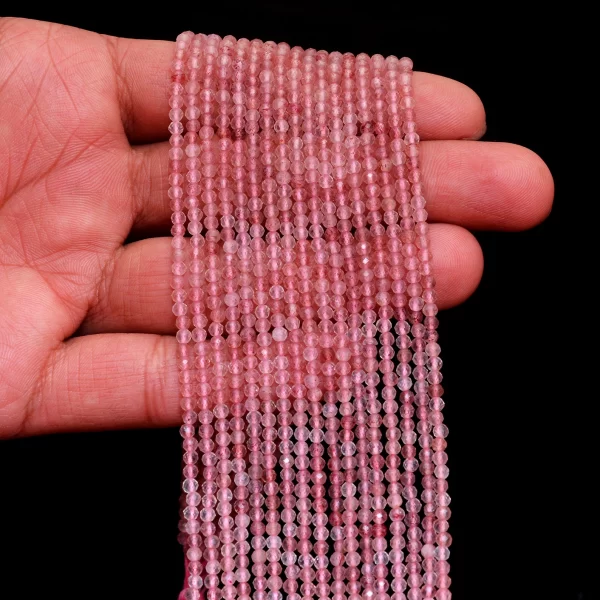 Strawberry Quartz 3mm Faceted Beads | 13inch Strand | AAA+ Pink Strawberry Quartz Semiprecious Gemstone Rondelle Beads for Jewelry Making - Image 4