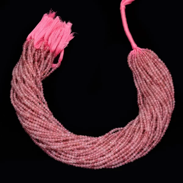 Strawberry Quartz 3mm Faceted Beads | 13inch Strand | AAA+ Pink Strawberry Quartz Semiprecious Gemstone Rondelle Beads for Jewelry Making