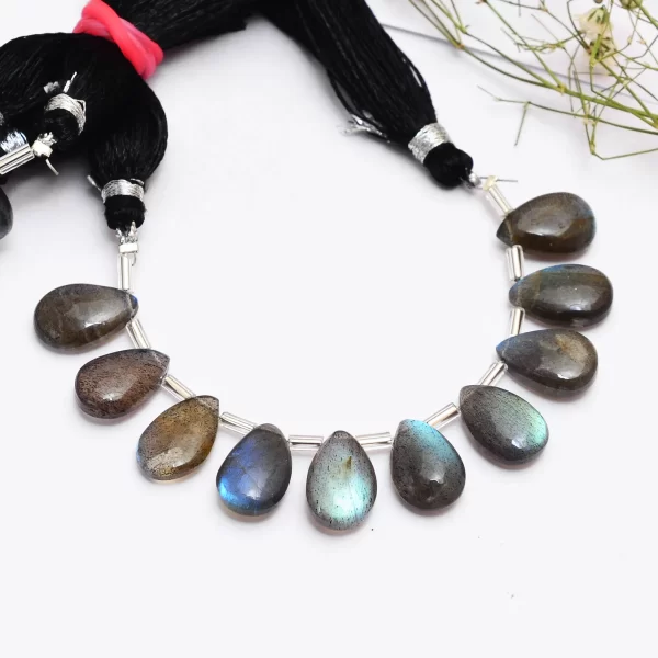 AAA+ Labradorite High Flash 9x13mm Smooth Pear Beads | Natural Labradorite Fire Semi Precious Gemstone Loose Briolettes for Jewelry Making