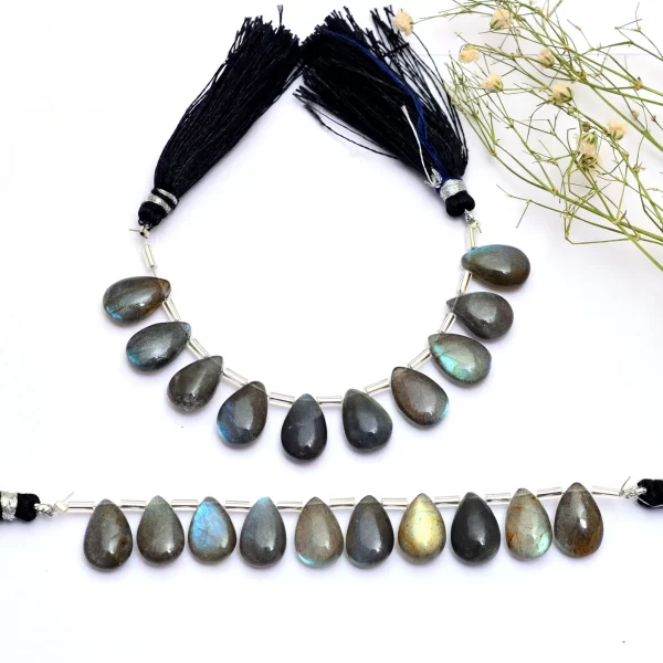 AAA+ Labradorite High Flash 9x13mm Smooth Pear Beads | Natural Labradorite Fire Semi Precious Gemstone Loose Briolettes for Jewelry Making - Image 4
