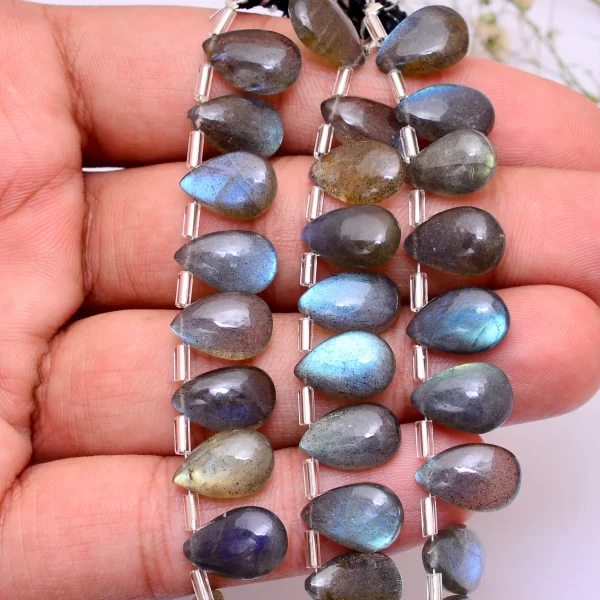 AAA+ Labradorite High Flash 9x13mm Smooth Pear Beads | Natural Labradorite Fire Semi Precious Gemstone Loose Briolettes for Jewelry Making - Image 3
