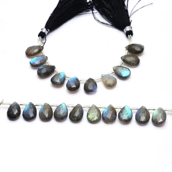 AAA+ Labradorite High Flash 9x13mm Faceted Pear Beads | Natural Labradorite Fire Semi Precious Gemstone Loose Briolettes for Jewelry Making - Image 4
