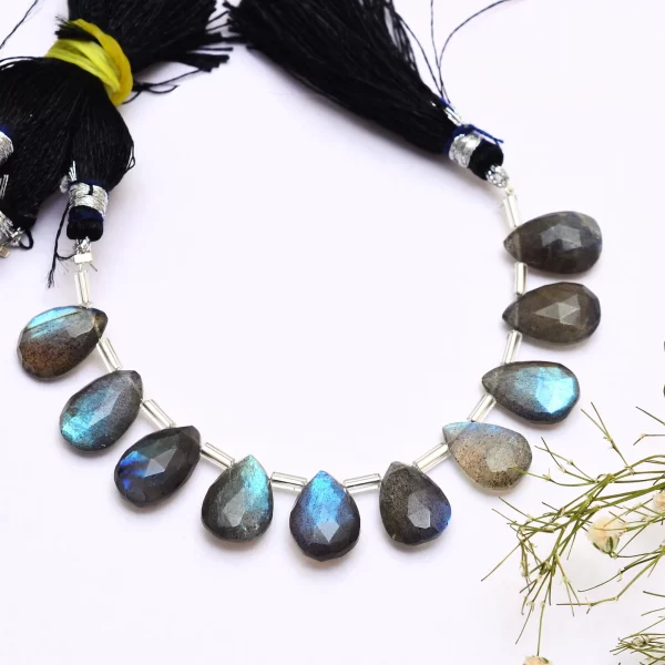 AAA+ Labradorite High Flash 9x13mm Faceted Pear Beads | Natural Labradorite Fire Semi Precious Gemstone Loose Briolettes for Jewelry Making