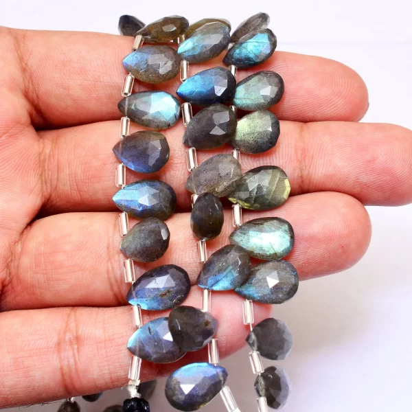 AAA+ Labradorite High Flash 9x13mm Faceted Pear Beads | Natural Labradorite Fire Semi Precious Gemstone Loose Briolettes for Jewelry Making - Image 3