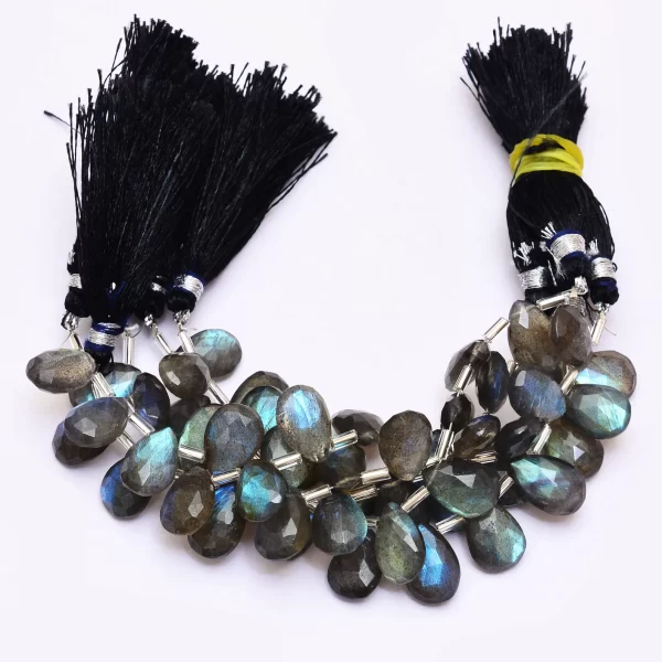 AAA+ Labradorite High Flash 9x13mm Faceted Pear Beads | Natural Labradorite Fire Semi Precious Gemstone Loose Briolettes for Jewelry Making - Image 2