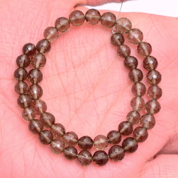 Natural AAA+ Smoky Quartz 6mm-7mm Faceted Round Beads | 12inch Strand | Brown Somkey Quartz Semi Precious Gemstone Loose Beads for Jewelry