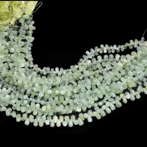 Natural Prehnite Gemstone Teardrop Smooth Beads | 8inch Strand | Green Prehnite Semi Precious Gemstone Loose Drops Beads for Jewelry Making