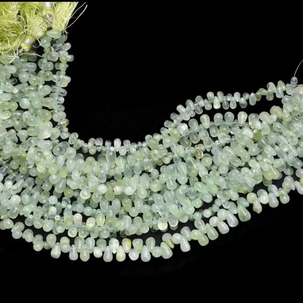 Natural Prehnite Gemstone Teardrop Smooth Beads | 8inch Strand | Green Prehnite Semi Precious Gemstone Loose Drops Beads for Jewelry Making