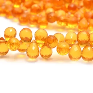 Citrine Gemstone Quartz 5x7mm / 6x8mm Faceted Teardrop Briolette | 8inch Strand | Honey Citrine Hydro Quartz Gemstone Faceted Drops Beads