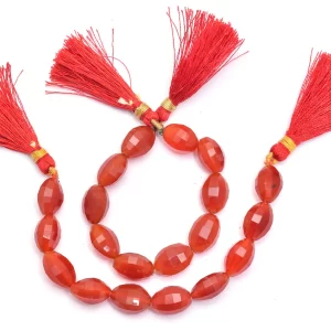 Natural Red Onyx Gemstone 9x12mm Faceted Oval Briolette Beads | 5inch Strand | AAA Onyx Semi Precious Gemstone Oval Beads for Jewelry Making