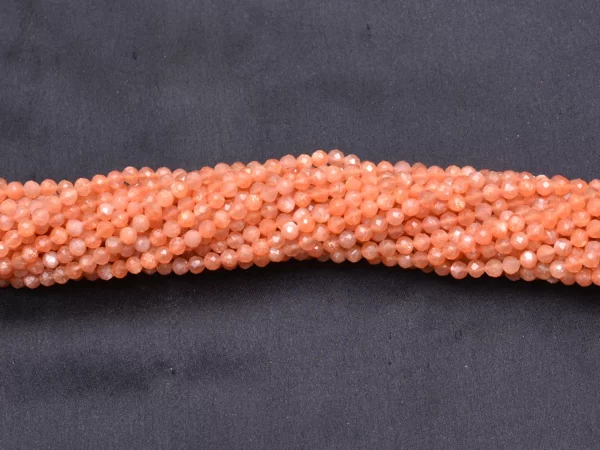 Sunstone Gemstone 3mm-4mm Round Faceted Beads | 13" Strand | Natural Fiery Orange Sunstone Semi Precious Gemstone Faceted Beads for Jewelry - Image 2