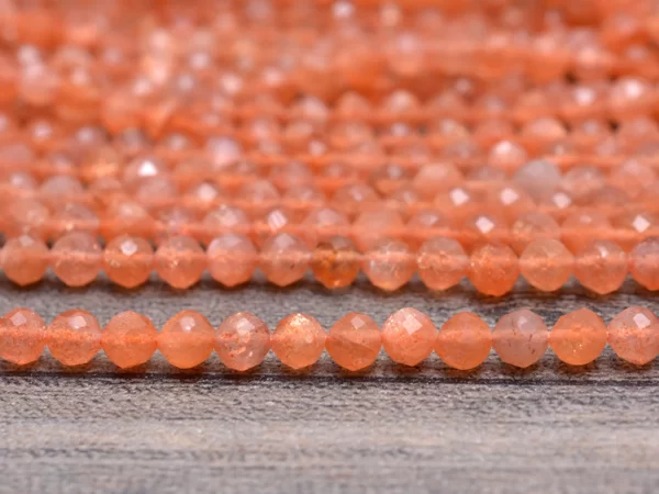 Sunstone Gemstone 3mm-4mm Round Faceted Beads | 13" Strand | Natural Fiery Orange Sunstone Semi Precious Gemstone Faceted Beads for Jewelry