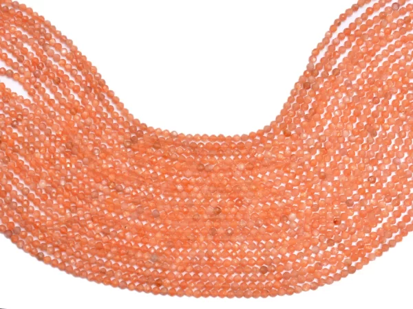 Sunstone Gemstone 3mm-4mm Round Faceted Beads | 13" Strand | Natural Fiery Orange Sunstone Semi Precious Gemstone Faceted Beads for Jewelry - Image 3