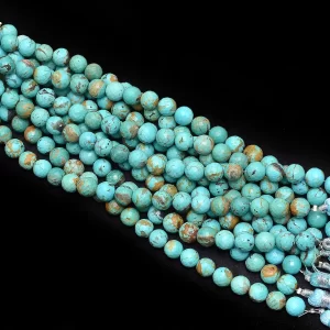 Natural Turquoise Round Faceted Beads | Gemstone 7mm-8mm Round Beads 6inch Strand | AAA Genuine Turquoise Semi Precious Gemstone Loose Beads