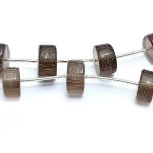 Smoky Quartz Gemstone Heishi Carving Beads | 11mm-13mm Tyre Rondelle | Natural Brown Smoky Semi Precious Gemstone Carving | 5 Loose Beads