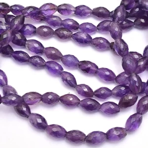 Natural Amethyst 8x12mm Tube Faceted Beads | Gemstone Rice Beads 7inch Strand | Amethyst Semi Precious Gemstone Loi Briolette Loose Beads