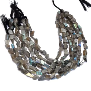 AAA Labradorite Gemstone 10mm-12mm Flat Nuggets | 13inch Strand | Natural Fire Labradorite Semi Precious Gemstone Smooth Uneven Loose Beads