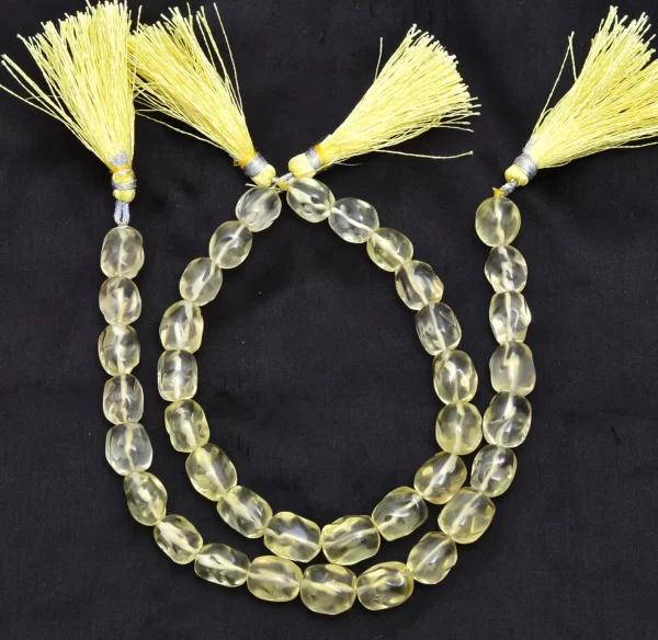 AAA+ Lemon Quartz Gemstone Carving Smooth Fancy Nuggets | Lemon Quartz Semi Precious Gemstone Loose Oval Tumbled Beads | 10inch Strand - Image 2