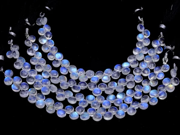 AAAA+ White Rainbow Moonstone 6mm-7mm Smooth Heart Briolette | 5inch Strand | Natural Blue Fire Moonstone Semi Precious Gemstone Beads - Image 2