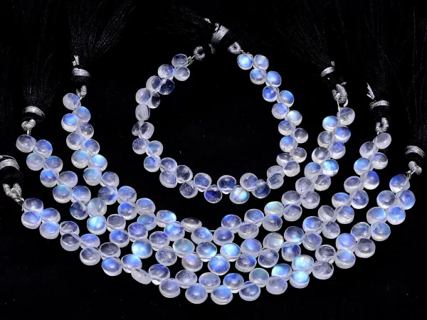 AAAA+ White Rainbow Moonstone 6mm-7mm Smooth Heart Briolette | 5inch Strand | Natural Blue Fire Moonstone Semi Precious Gemstone Beads - Image 3