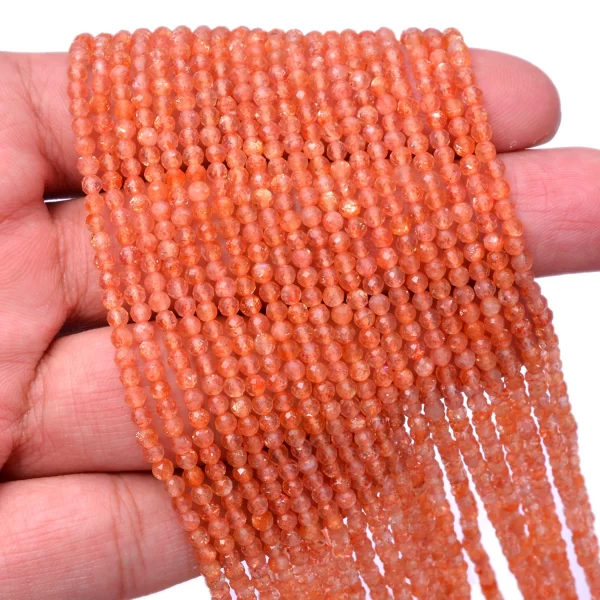 AAA+ Fiery Sunstone Gemstone 3mm Micro Faceted Rondelle Beads | 13" Strand | Natural Sunstone Semi Precious Gemstone Loose Beads for Jewelry - Image 2