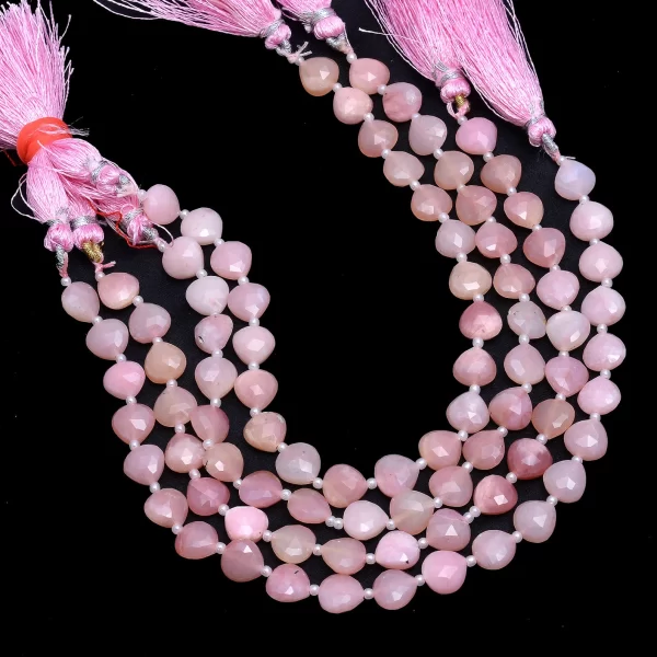 Rare Find- Pink Opal Gemstone 8mm Heart Briolette Faceted Beads | 8" Strand | Natural Peruvian Pink Opal Semi Precious Gemstone Loose Beads - Image 2