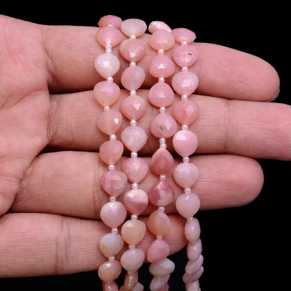 Rare Find- Pink Opal Gemstone 8mm Heart Briolette Faceted Beads | 8" Strand | Natural Peruvian Pink Opal Semi Precious Gemstone Loose Beads - Image 3