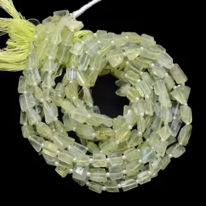AAA+ Prehnite Gemstone 6mm-8mm Faceted Nugget Beads | Natural Prehnite Step Cut Tumbled Semi Precious Gemstone Beads for Jewelry | 7" Strand