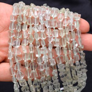 Natural AAA+ Green Amethyst Gemstone 8mm-10mm Faceted Nugget Fancy Beads | 7inch Strand | Amethyst Semi Precious Gemstone Rare Tumbled Beads
