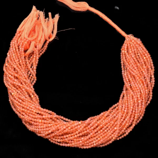 AAA+ Fiery Sunstone Gemstone 3mm Micro Faceted Rondelle Beads | 13" Strand | Natural Sunstone Semi Precious Gemstone Loose Beads for Jewelry - Image 3