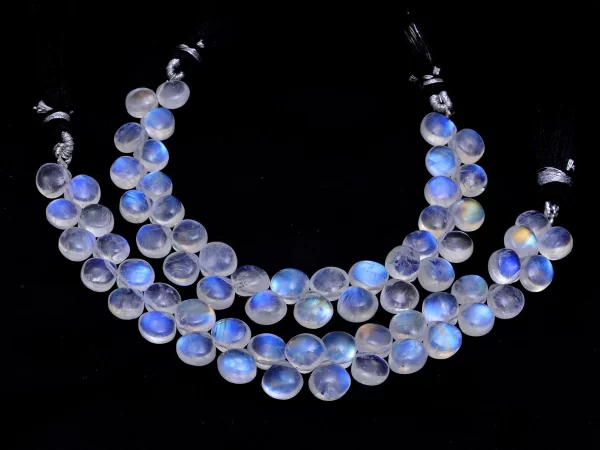 AAAA+ White Rainbow Moonstone 6mm-7mm Smooth Heart Briolette | 5inch Strand | Natural Blue Fire Moonstone Semi Precious Gemstone Beads - Image 5
