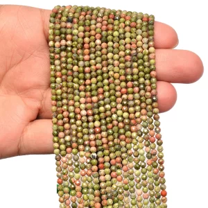 AAA+ Unakite Gemstone 3mm-4mm Micro Faceted Round Beads | Natural Unakite Semi Precious Gemstone Beads for Jewelry Making | 13inch Strand