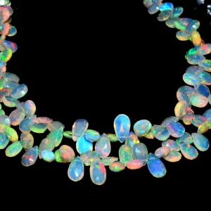 AAA+ Ethiopian Welo Opal Fire 4x6mm-6x8mm Pear Faceted Briolette Beads | Natural Ethiopian Welo Opal Gemstone Briolette Beads | 8inch Strand