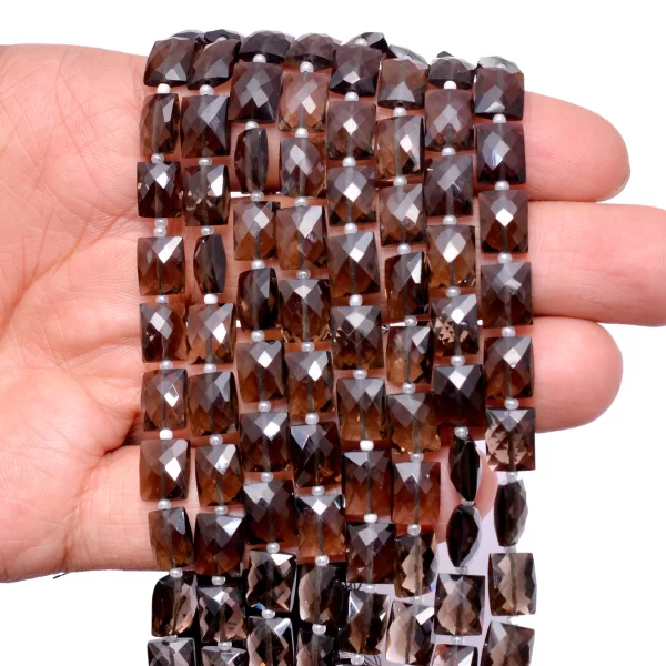 AAA+ Natural Smoky Quartz 7x9mm Chicklet Briolette Beads | 8inch Strand | Smoky Quartz Gemstone Loose Rectangle Faceted Fancy Loose Beads - Image 3