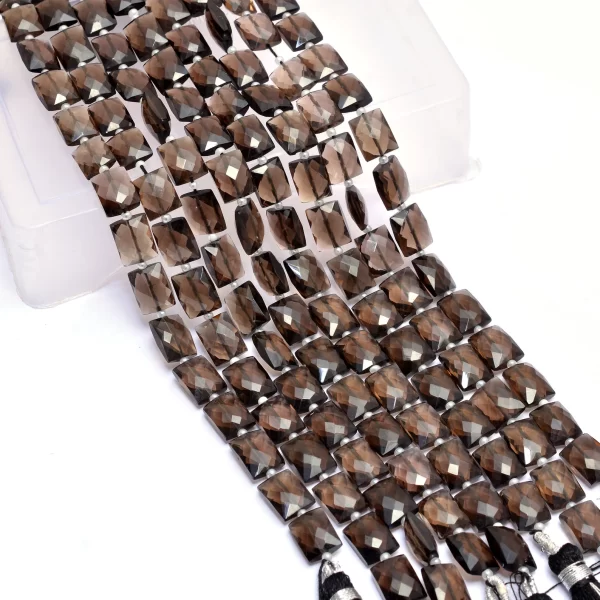 AAA+ Natural Smoky Quartz 7x9mm Chicklet Briolette Beads | 8inch Strand | Smoky Quartz Gemstone Loose Rectangle Faceted Fancy Loose Beads