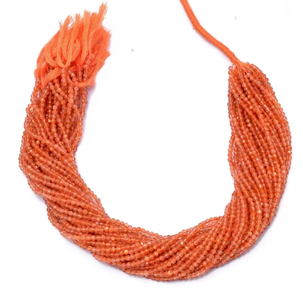AAA+ Fiery Sunstone Gemstone 3mm Micro Faceted Rondelle Beads | 13" Strand | Natural Sunstone Semi Precious Gemstone Loose Beads for Jewelry